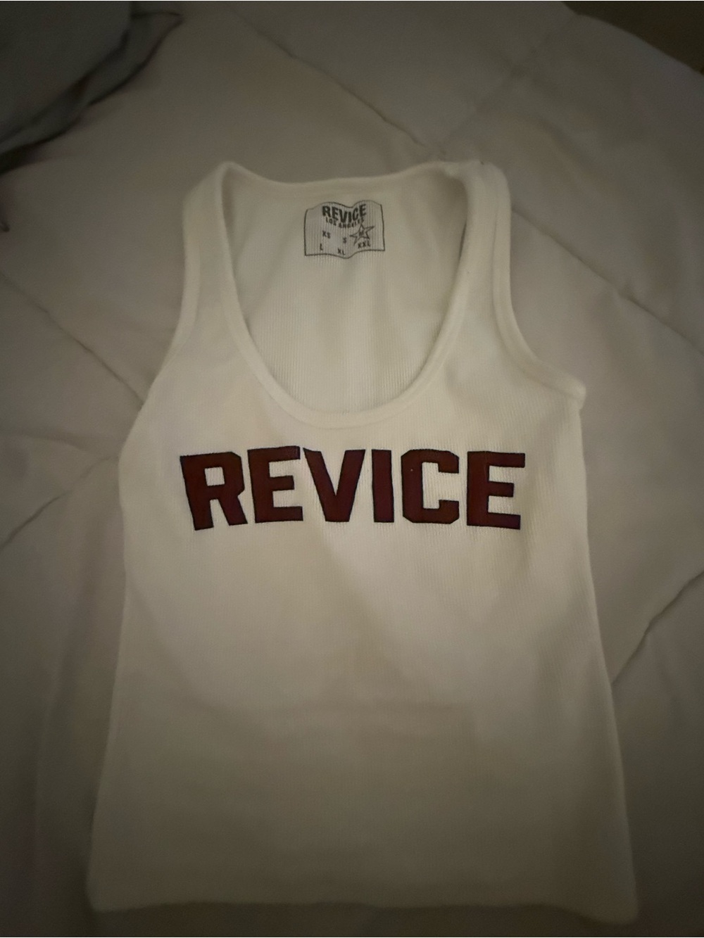 REVICE White Ribbed Tank with Maroon Logo Panel